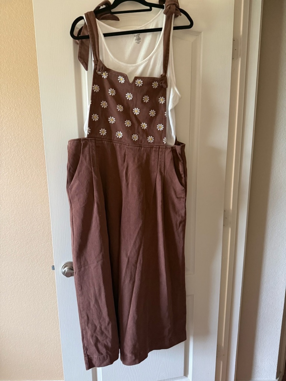 Davi & Dani Chocolate Brown Overalls with Contrast Flower 1X - Picture 3 of 10